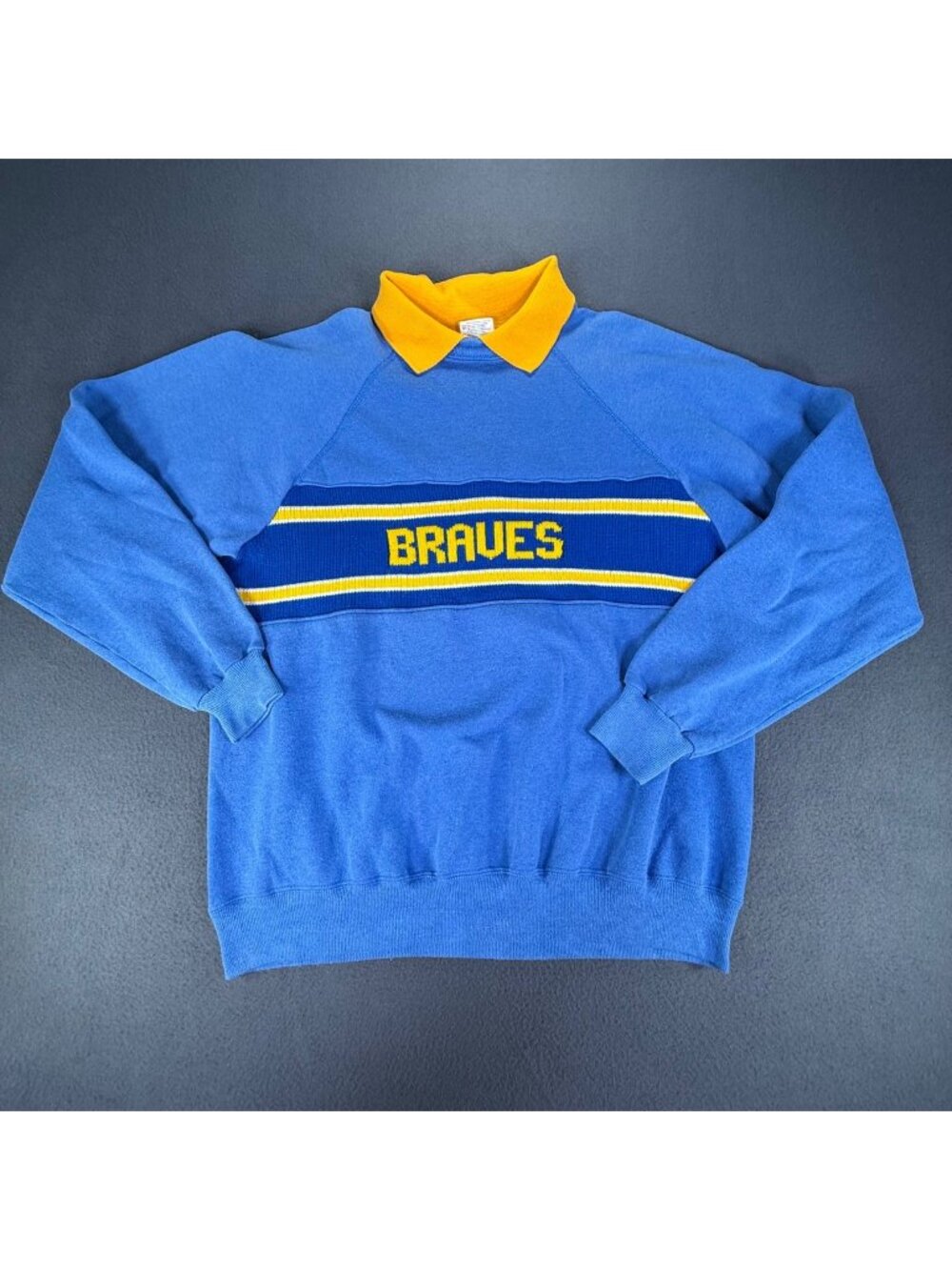 VTG Hanes Atlanta Braves 90's  Knit Sewn Letters Collared Sweatshirt Mens XL EUC